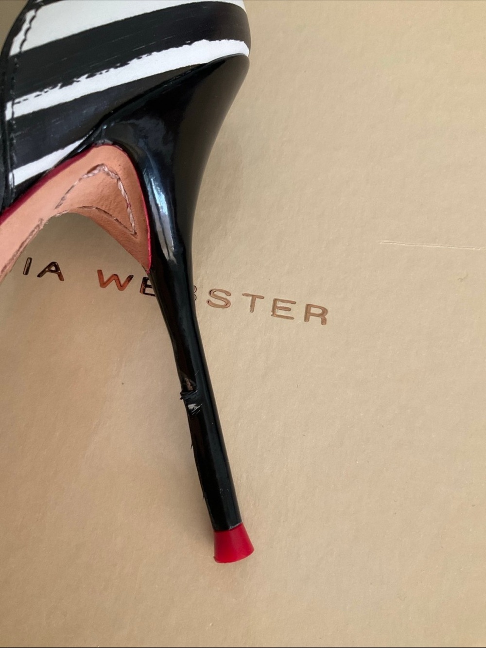 Sophia Webster Nicole black/white stripe red trim double ankle strap heels, 38.5 - Picture 11 of 13